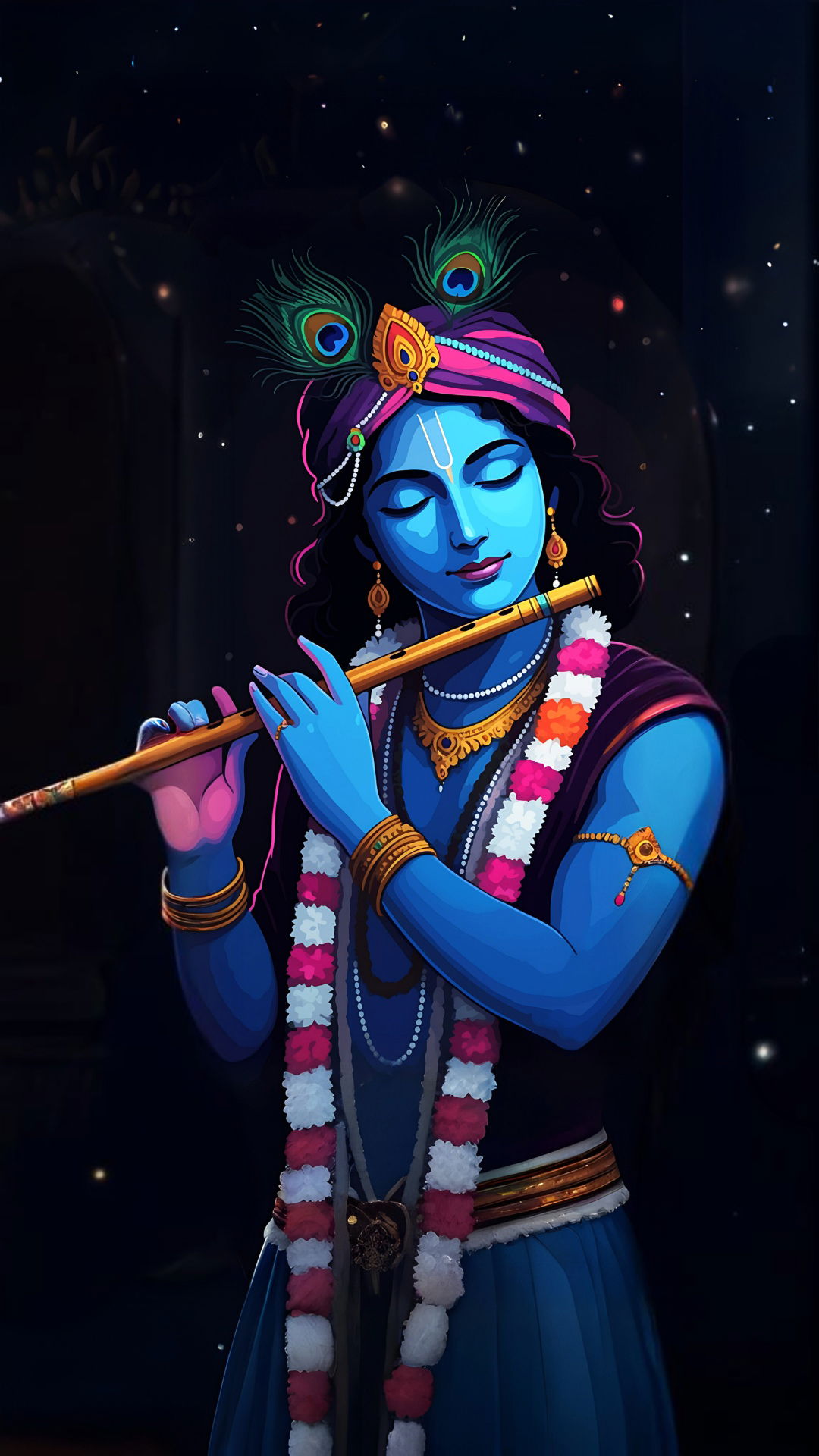 Blue Krishna playing a flute wallpaper