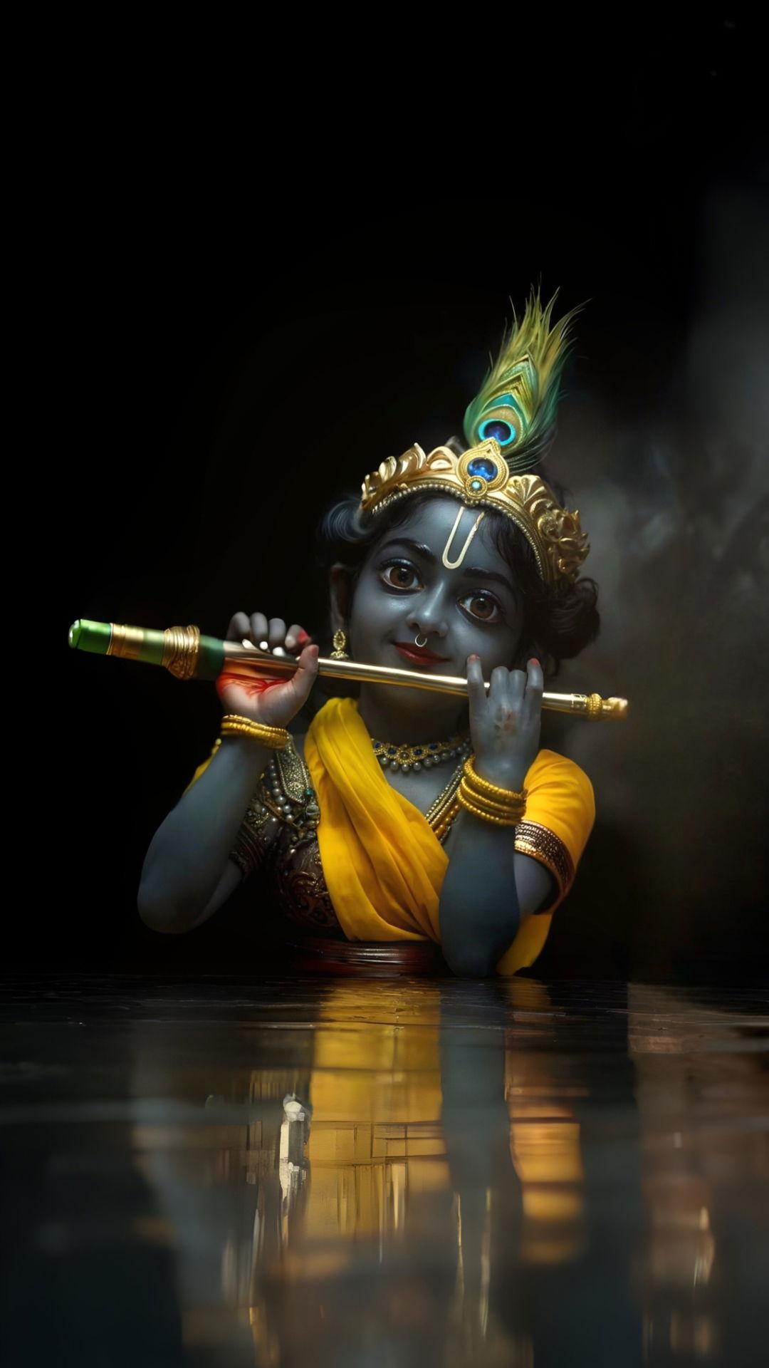 Young Krishna playing a flute portrait