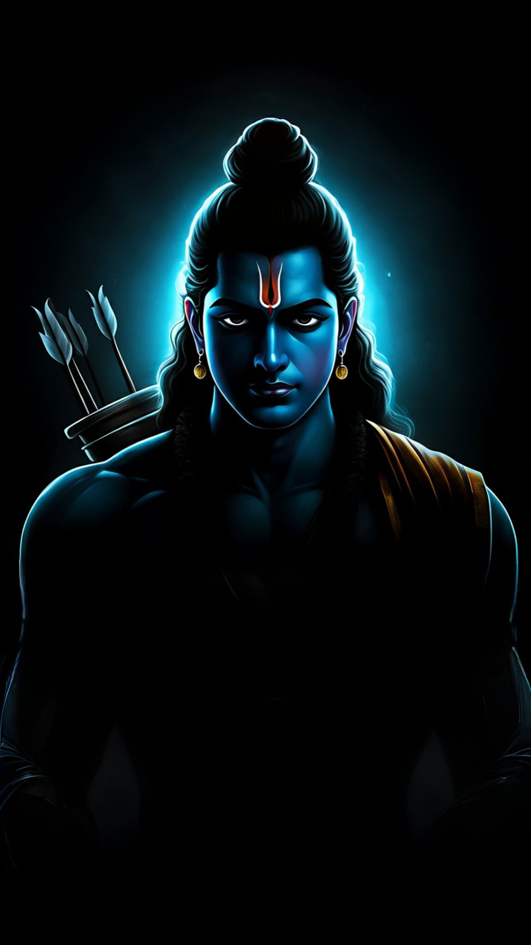 Lord Rama portrait with bow and arrow.