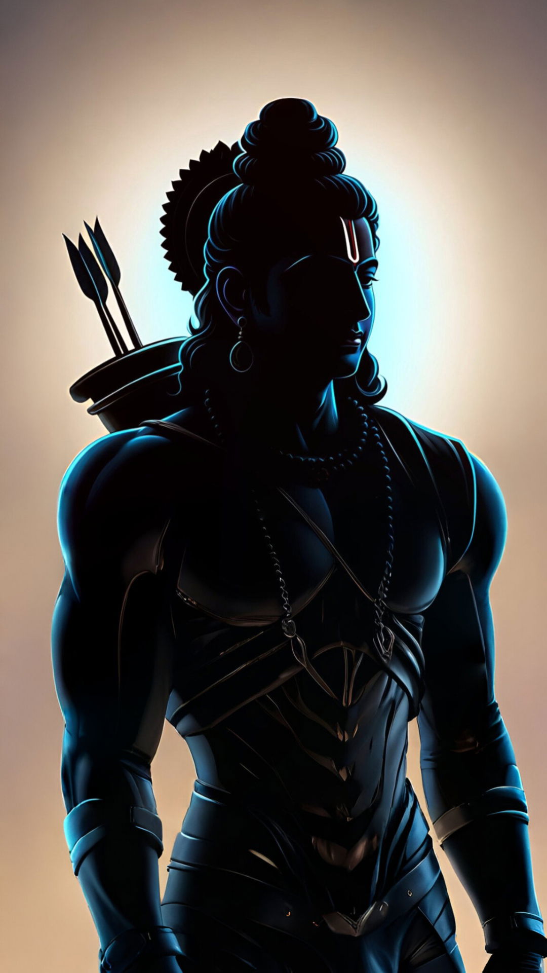 Lord Ram with bow and arrow, dark theme.