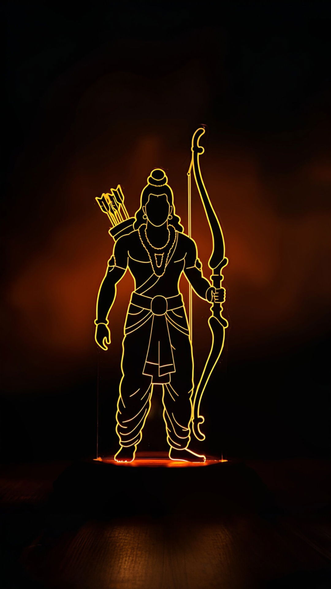 Lord Ram with bow, orange silhouette.