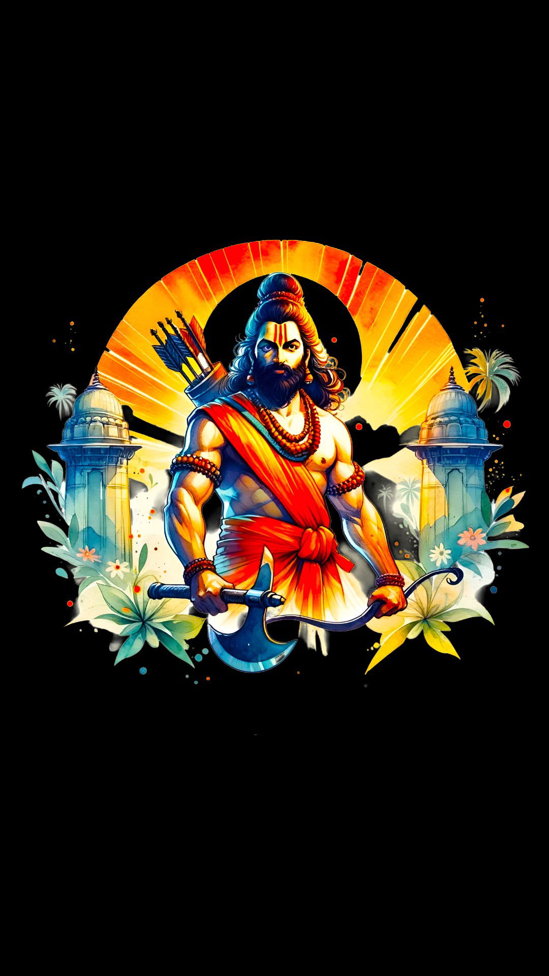 Lord Rama with bow, heroic pose.