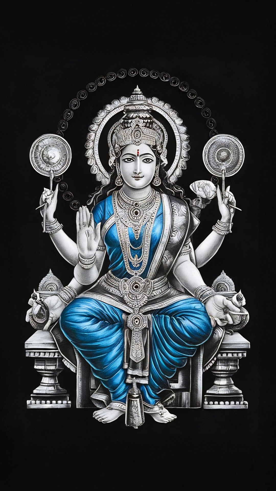 Goddess Lakshmi seated on a lotus