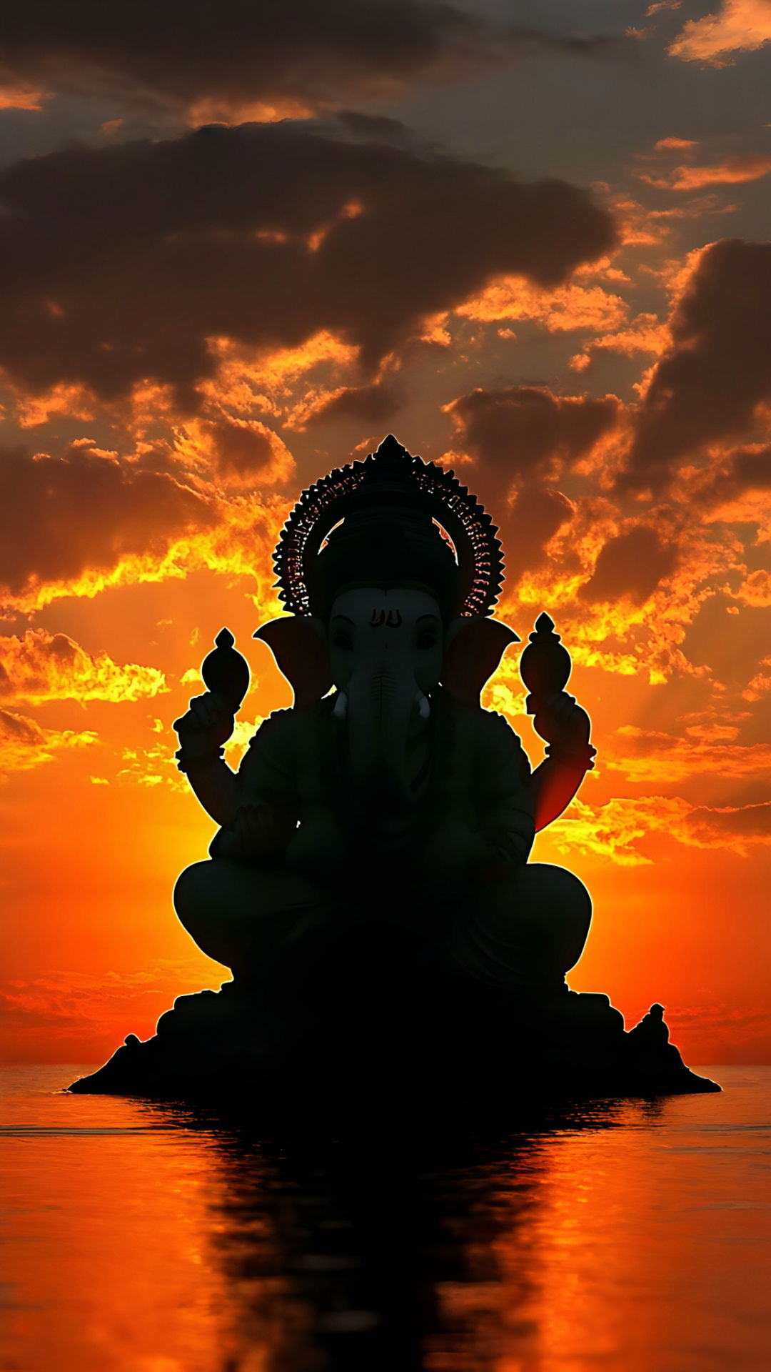 Ganesha silhouette in a sunset scene