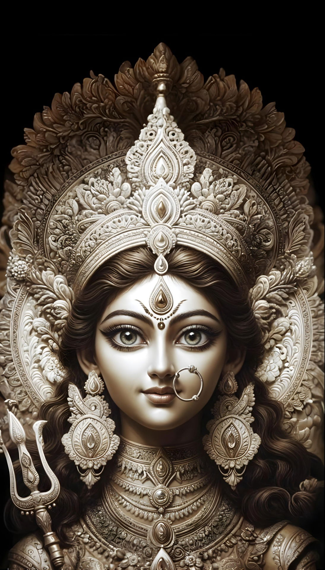 Goddess Durga\'s serene and powerful face.