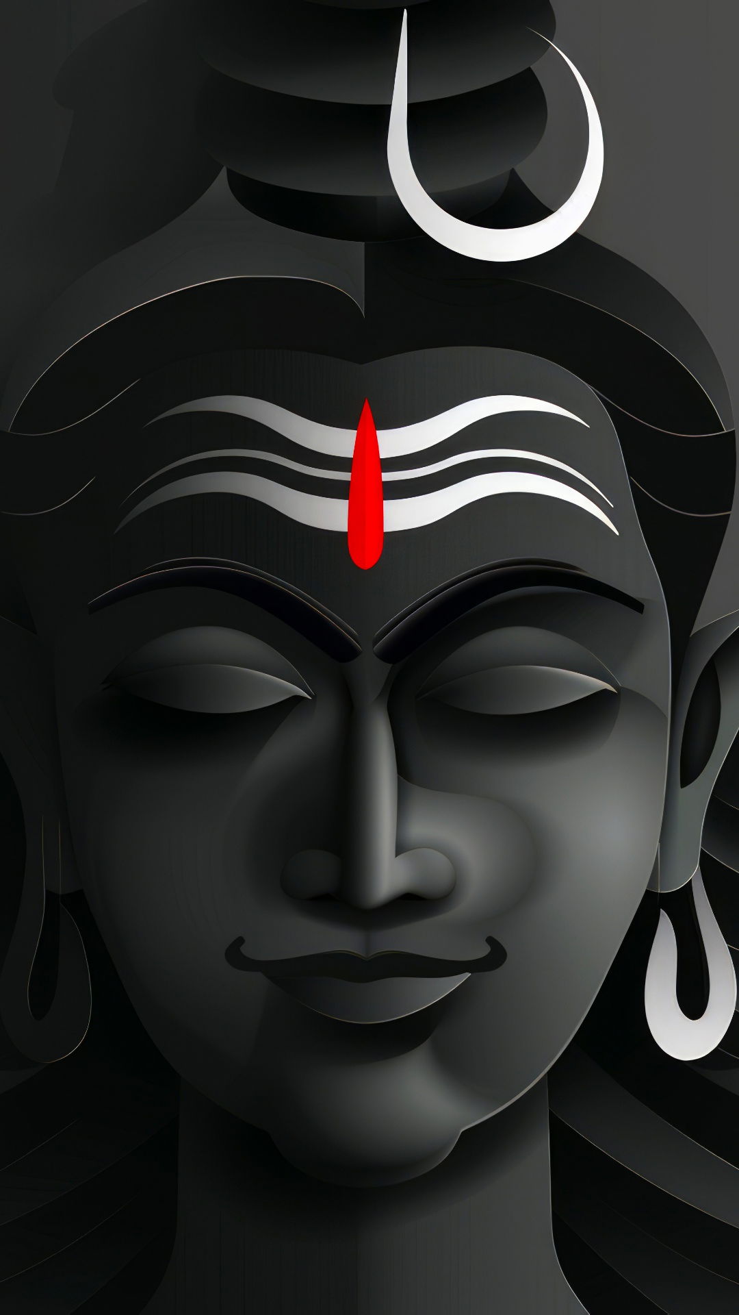 Peaceful Shiva portrait with crescent moon.