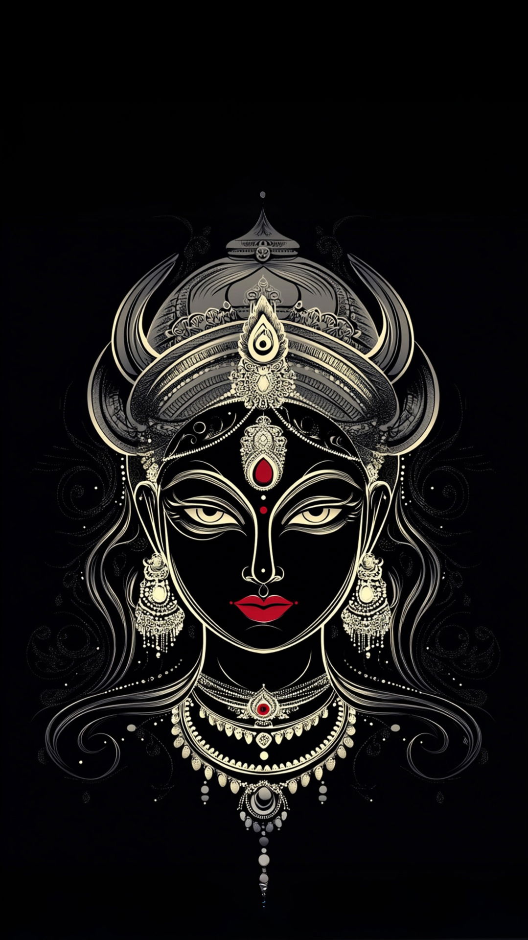 Goddess Kali silver portrait devotional art