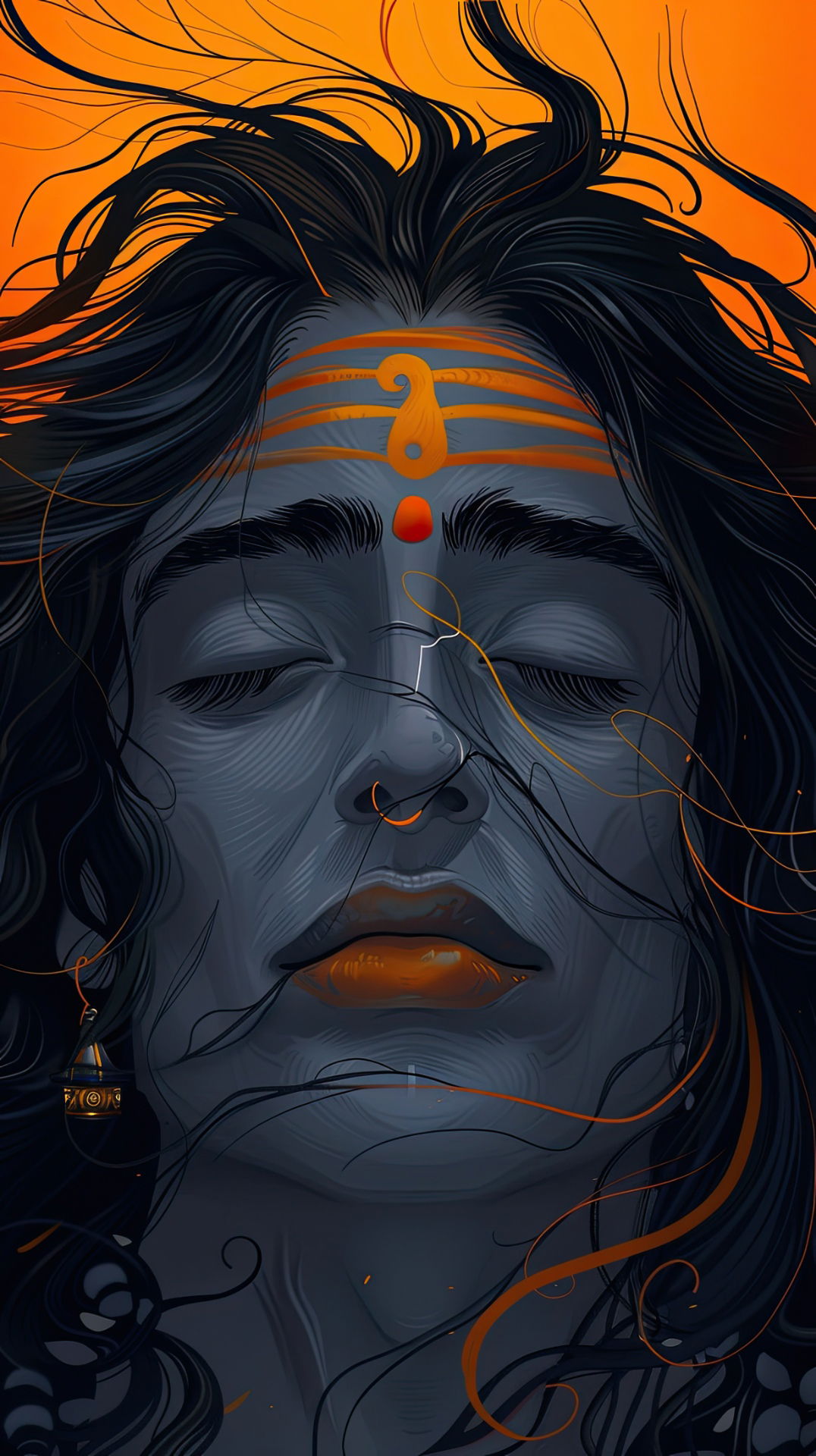 Shiva’s serene face in dark tones