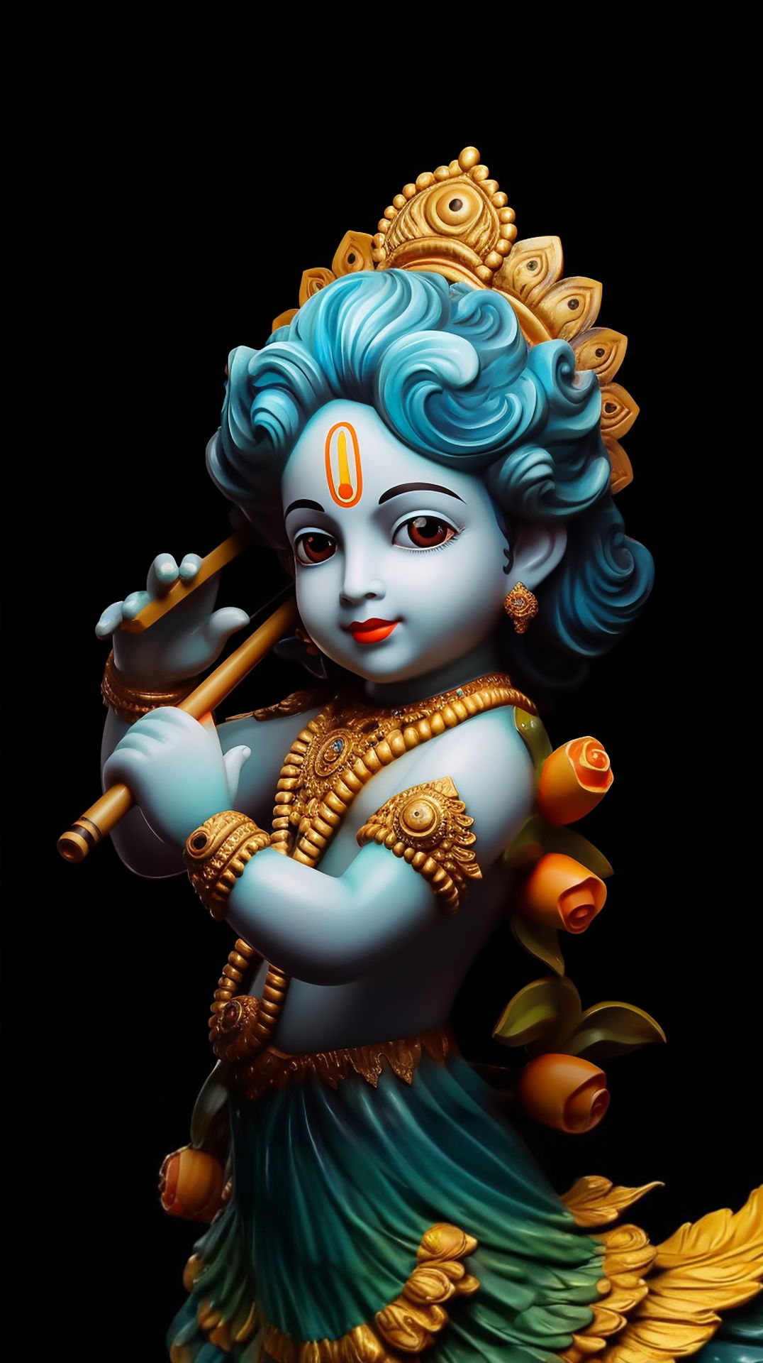 Baby Krishna playing a flute portrait