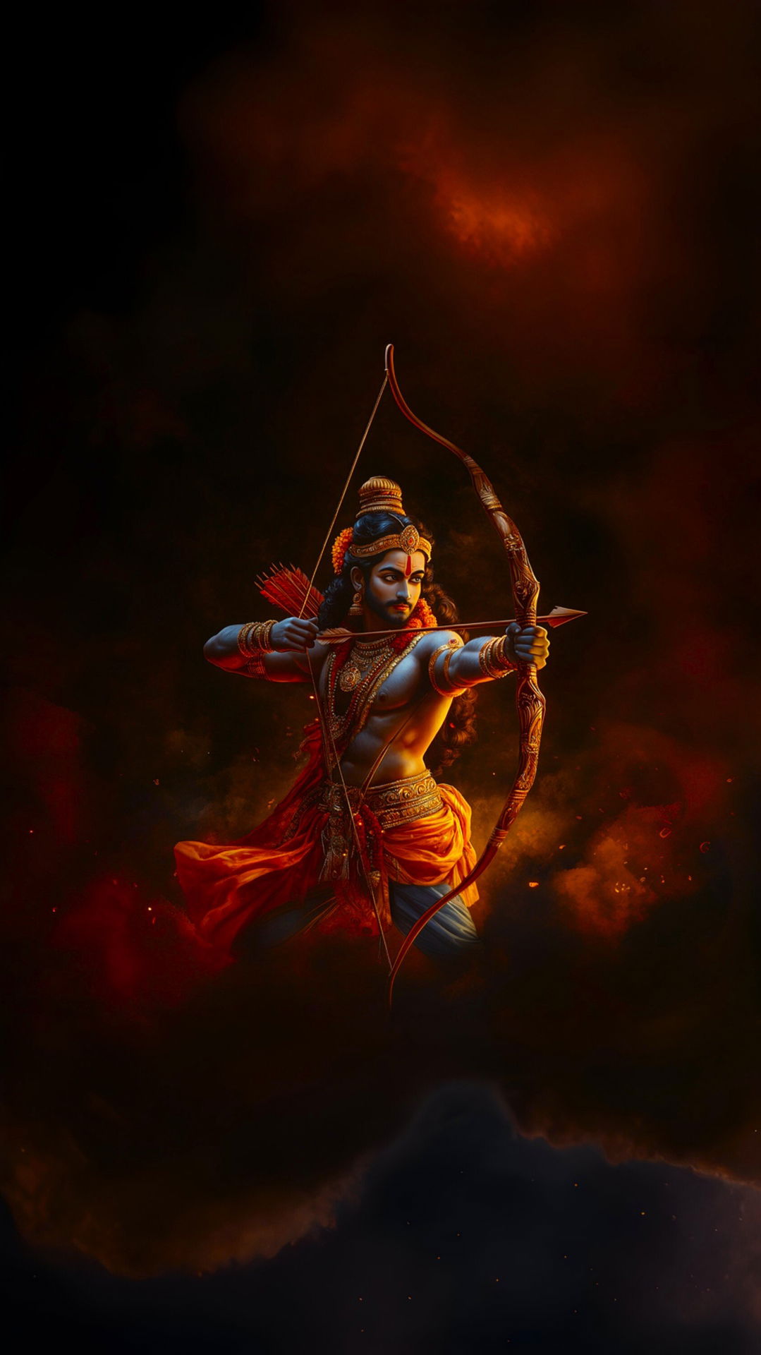 Lord Ram drawing his bow with intensity