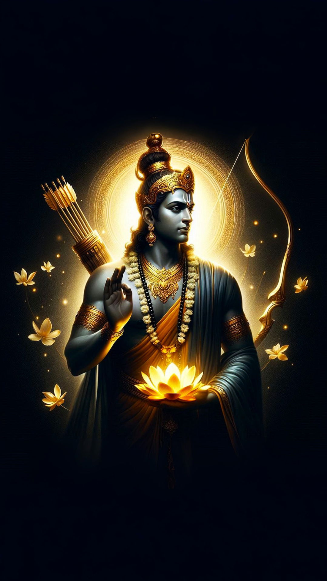 Lord Ram with bow and lotus