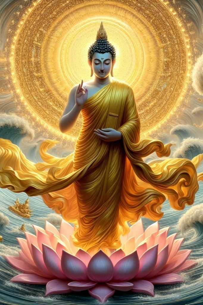 Buddha bestowing blessing on lotus flower