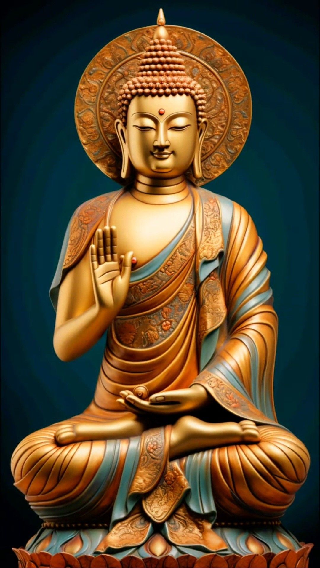 Golden Buddha statue in Abhaya Mudra