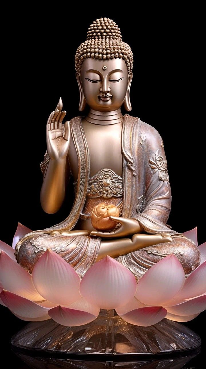 Buddha in Abhaya Mudra on lotus.