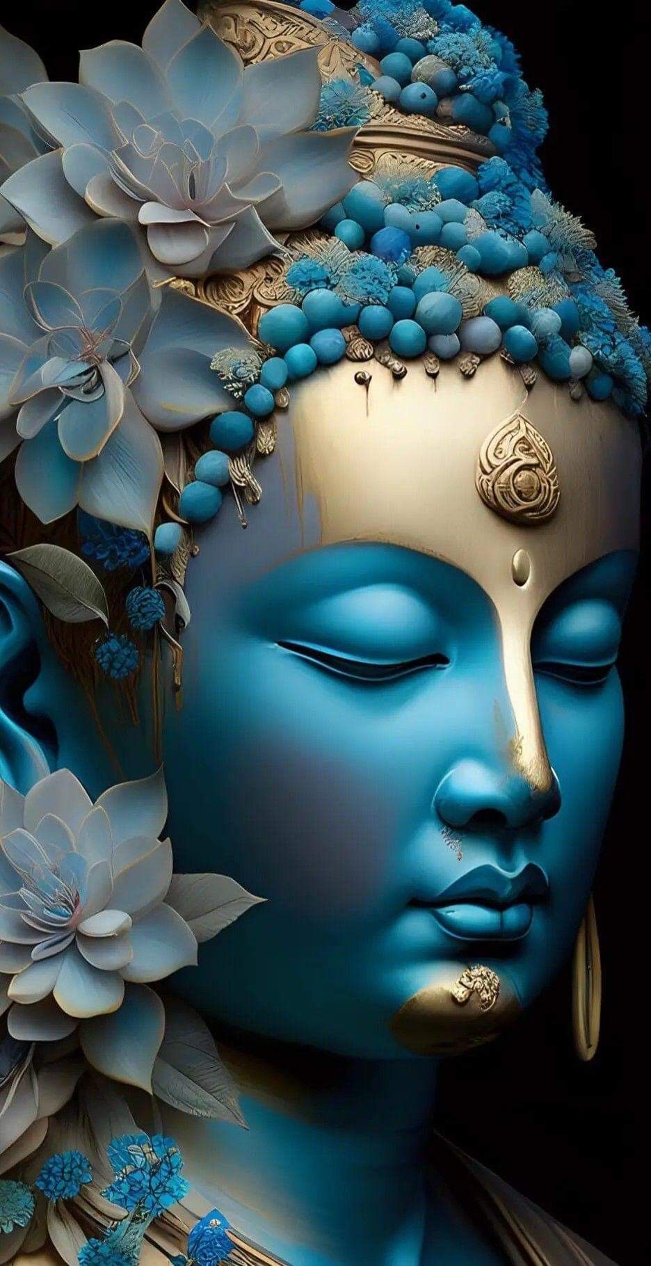 Blue Buddha with lotus flowers portrait