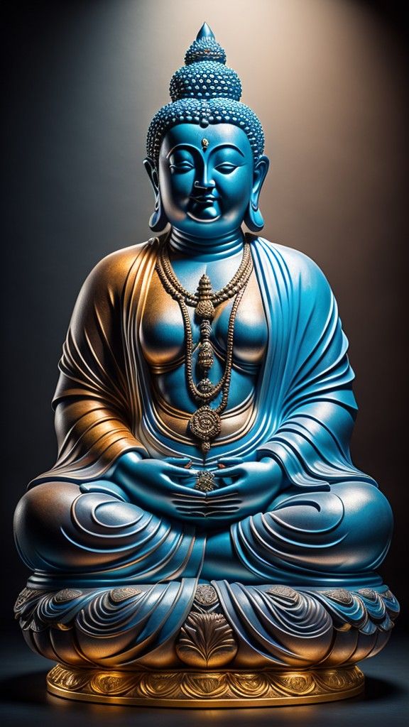 Blue Buddha meditating in peaceful pose