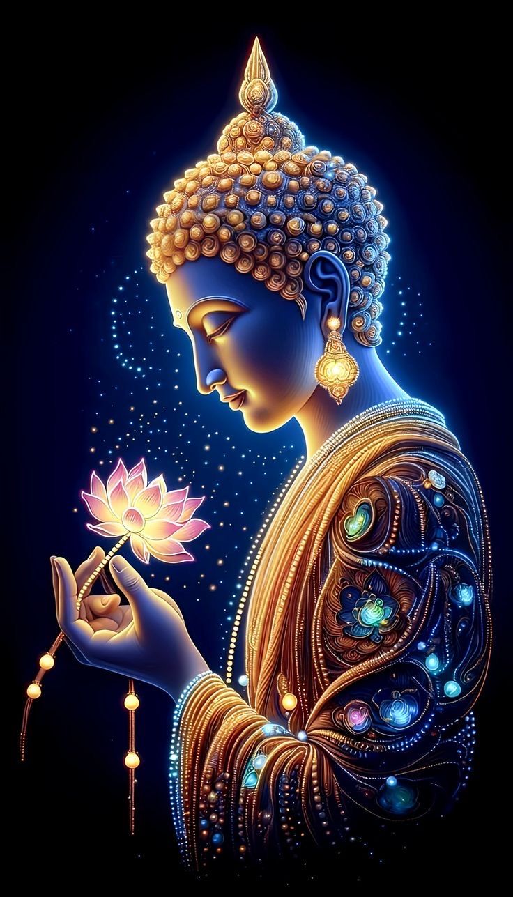 Buddha holding a lotus flower.