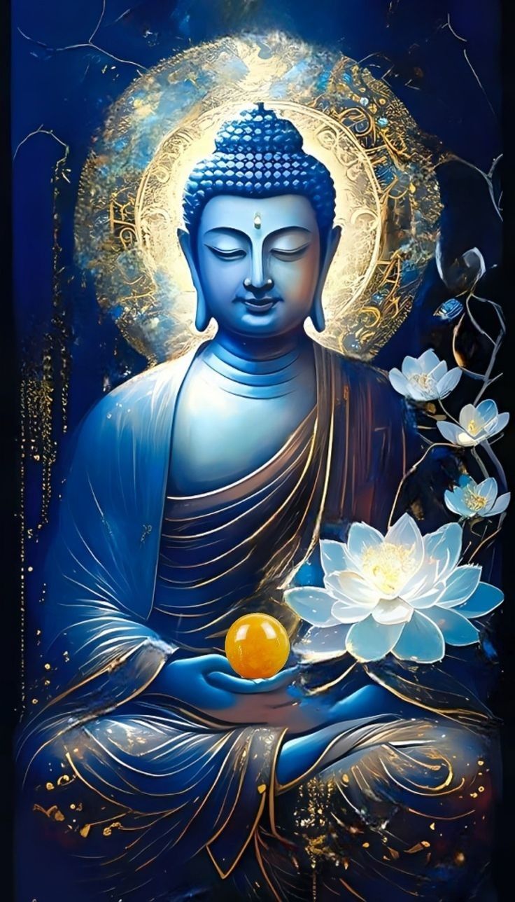 Blue Buddha with lotus flower