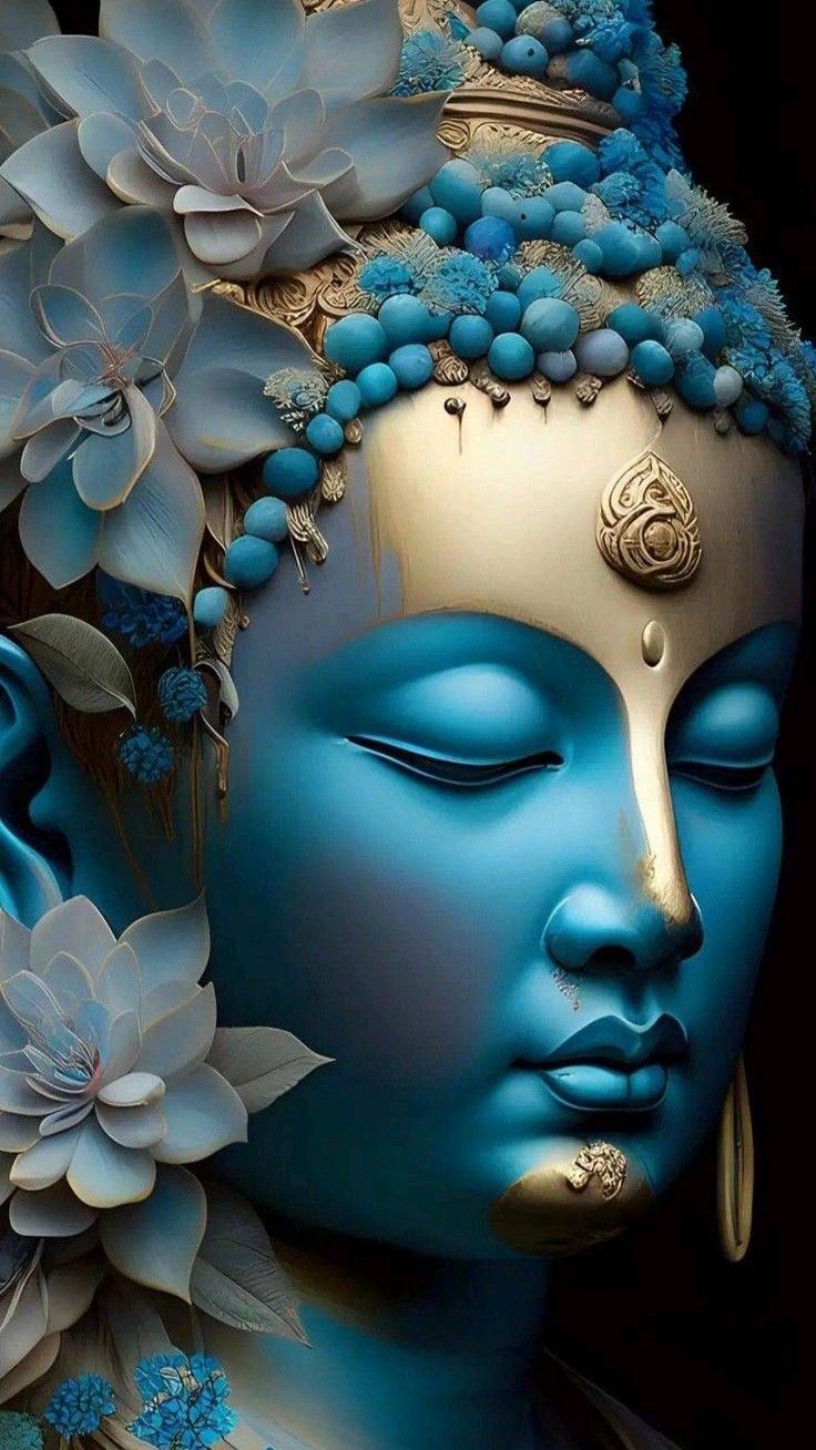 Blue Buddha with lotus flowers