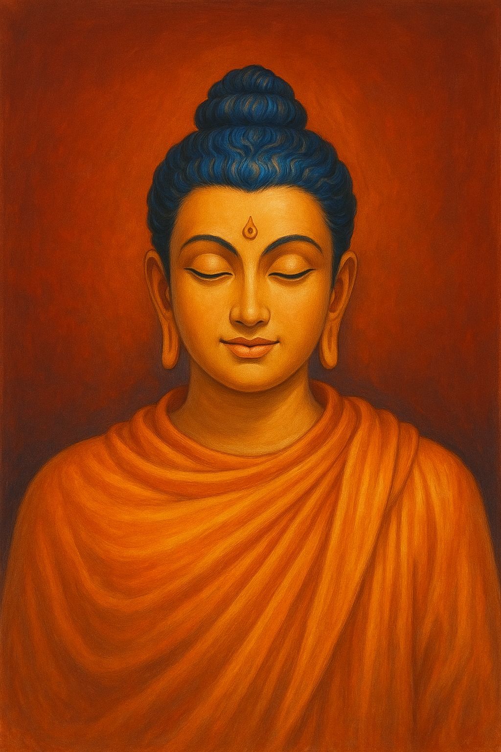 Serene portrait of Buddha in orange robes