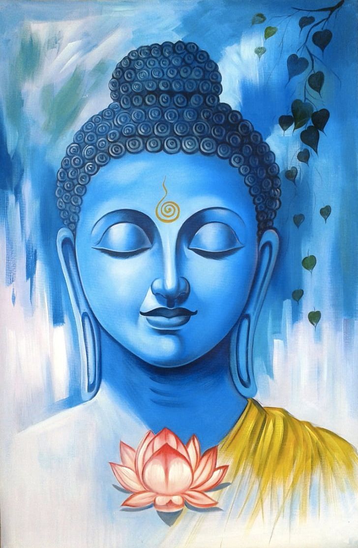 Blue Buddha meditating with a lotus