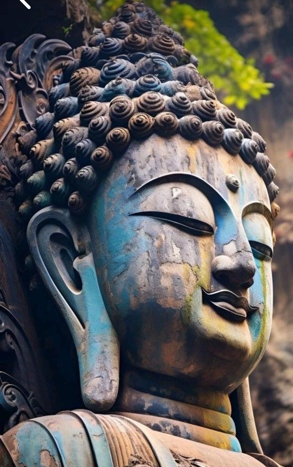 Close-up of serene Buddha face statue