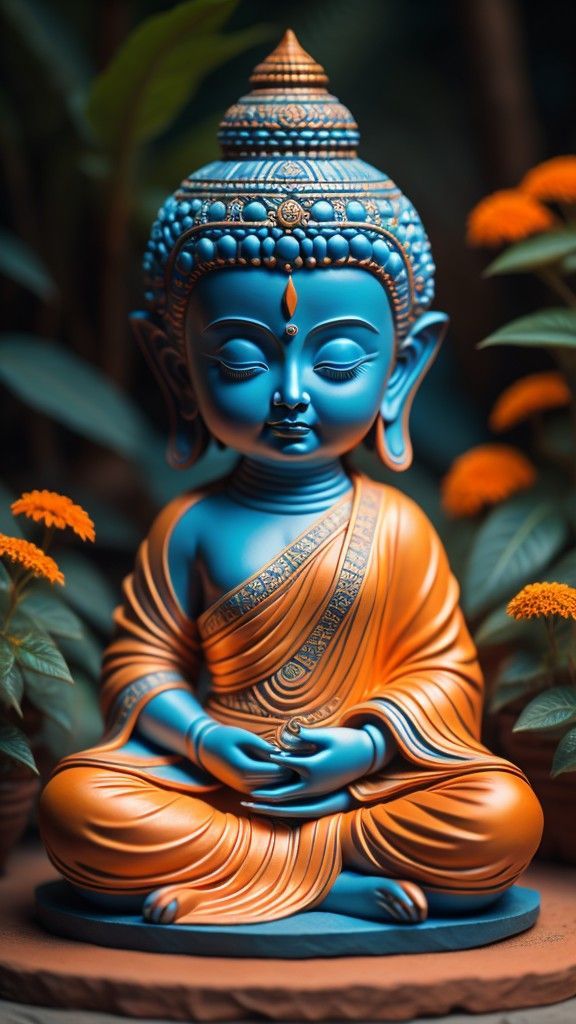 Blue Buddha statue in meditative pose