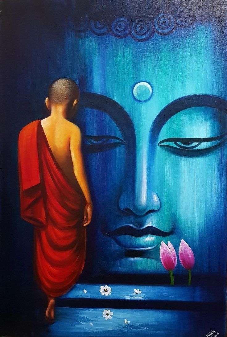 Buddha and monk in serene painting