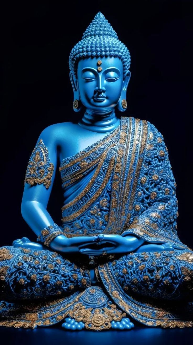 Blue Buddha statue in peaceful meditation