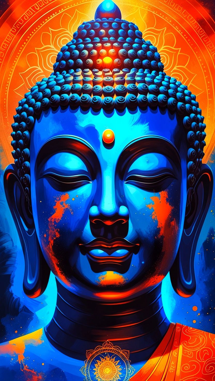 Blue Buddha face peaceful portrait