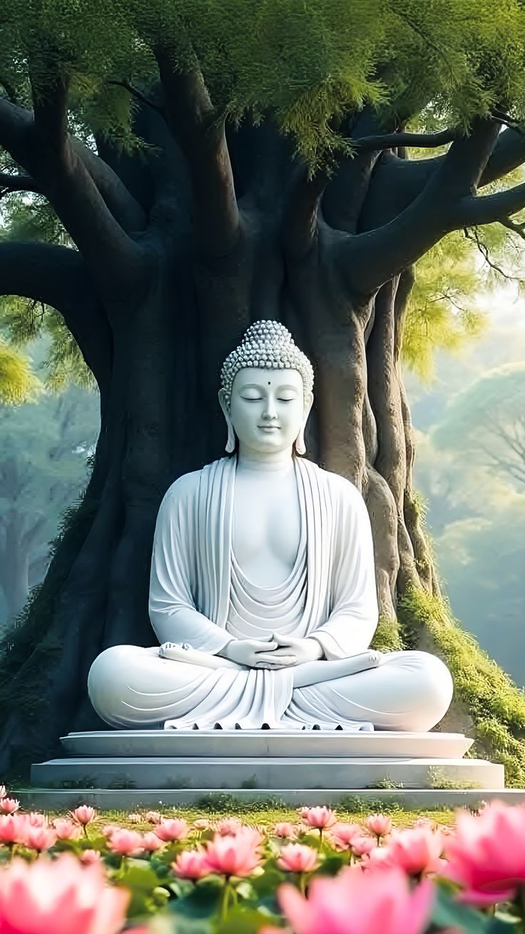Buddha meditating under Bodhi tree