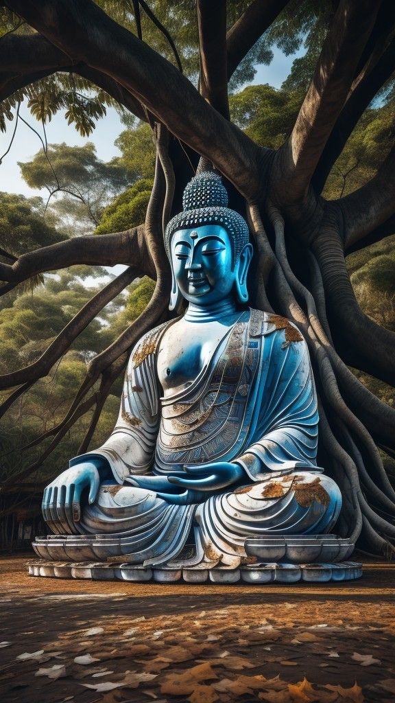 Buddha meditating beneath a Bodhi tree.