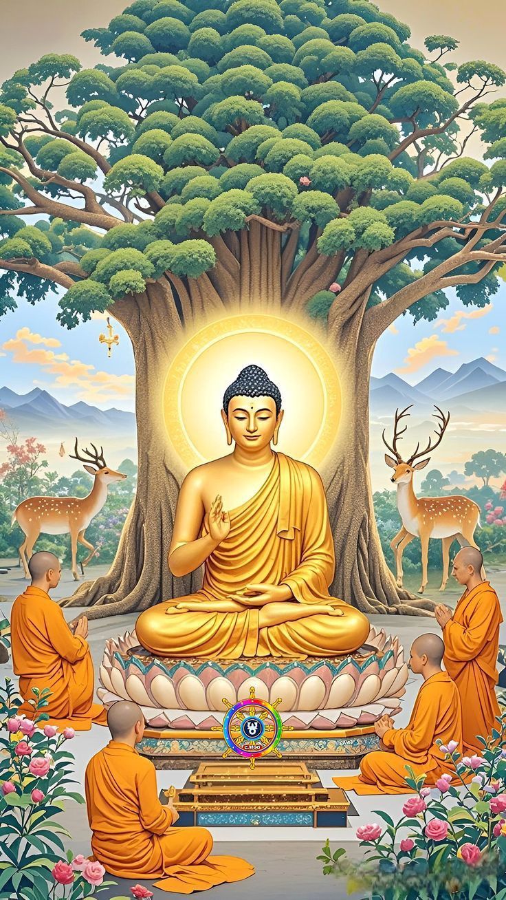 Buddha meditating under Bodhi tree