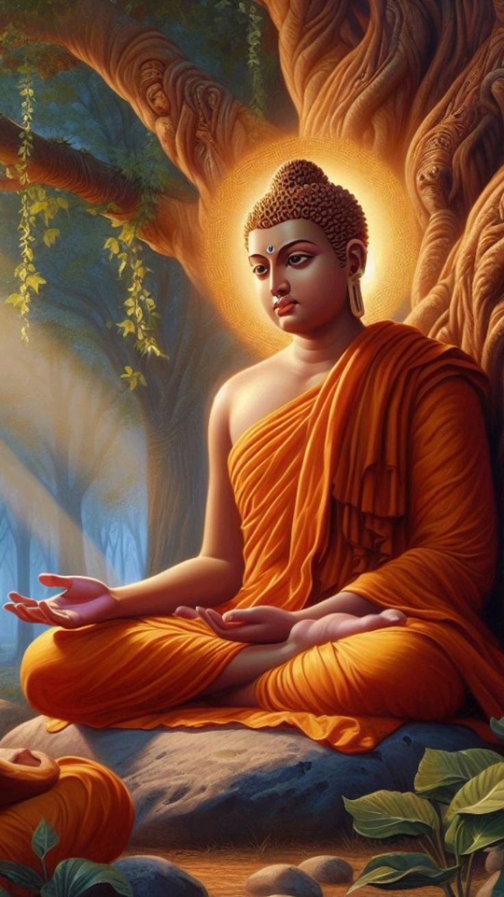 Buddha meditating under Bodhi tree.