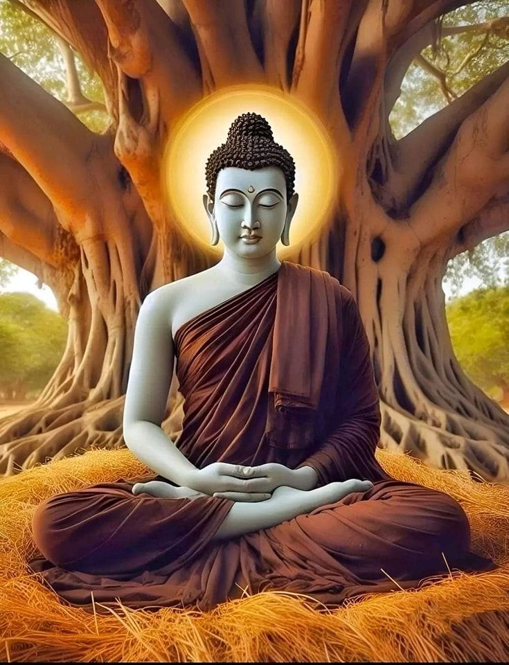 Buddha meditating under Bodhi tree