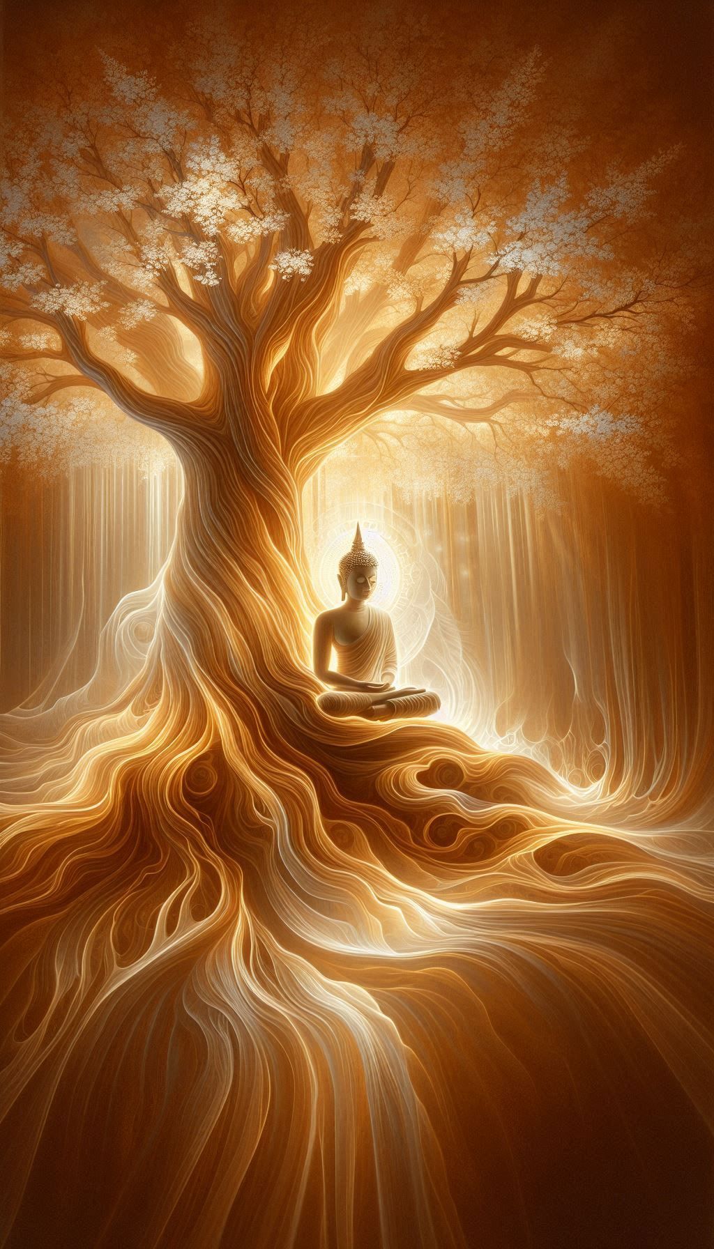 Buddha meditating under Bodhi tree.
