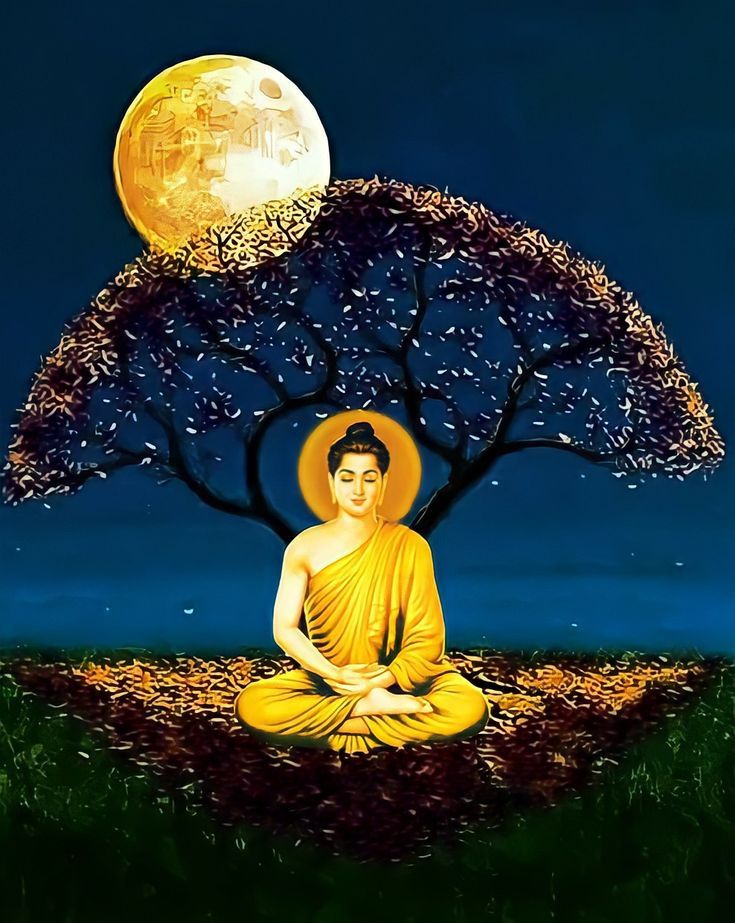 Buddha meditating under Bodhi tree