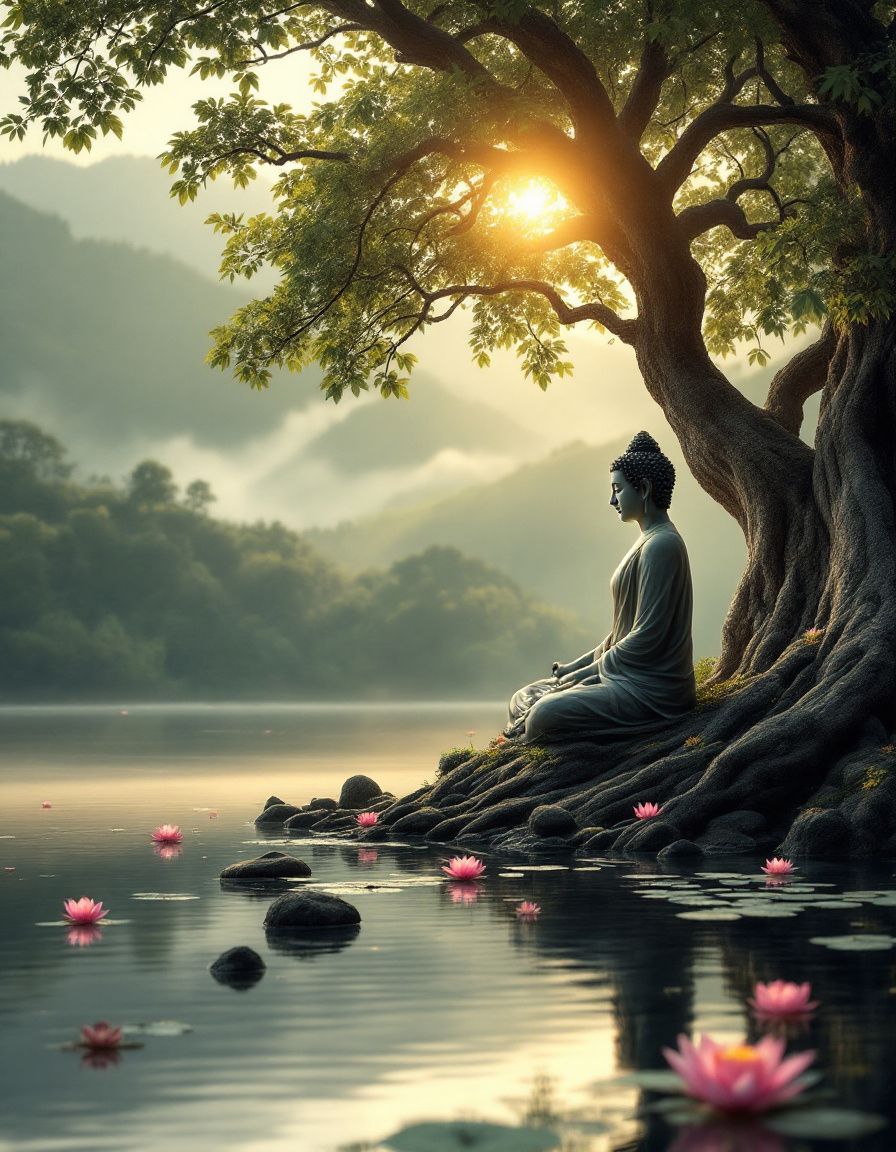 Buddha meditating beneath Bodhi tree
