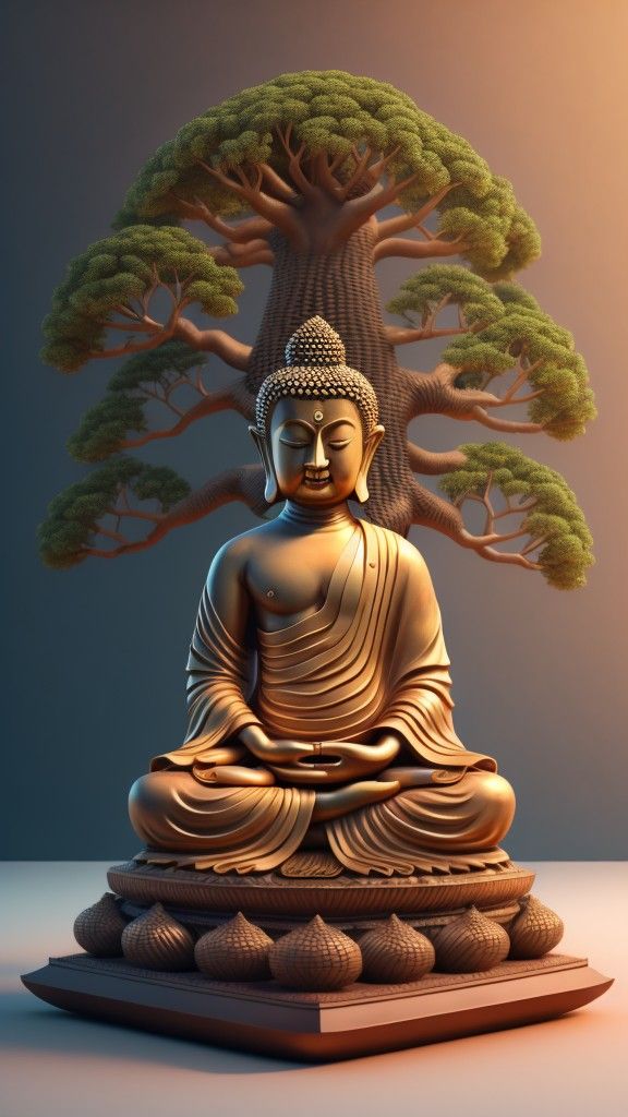 Buddha meditating under Bodhi tree