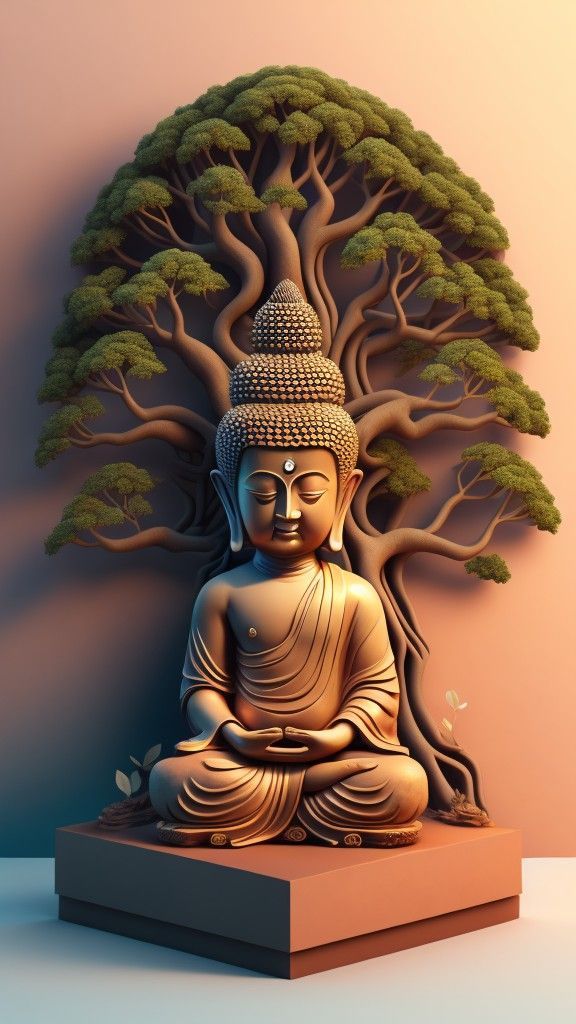 Buddha meditating beneath Bodhi tree.