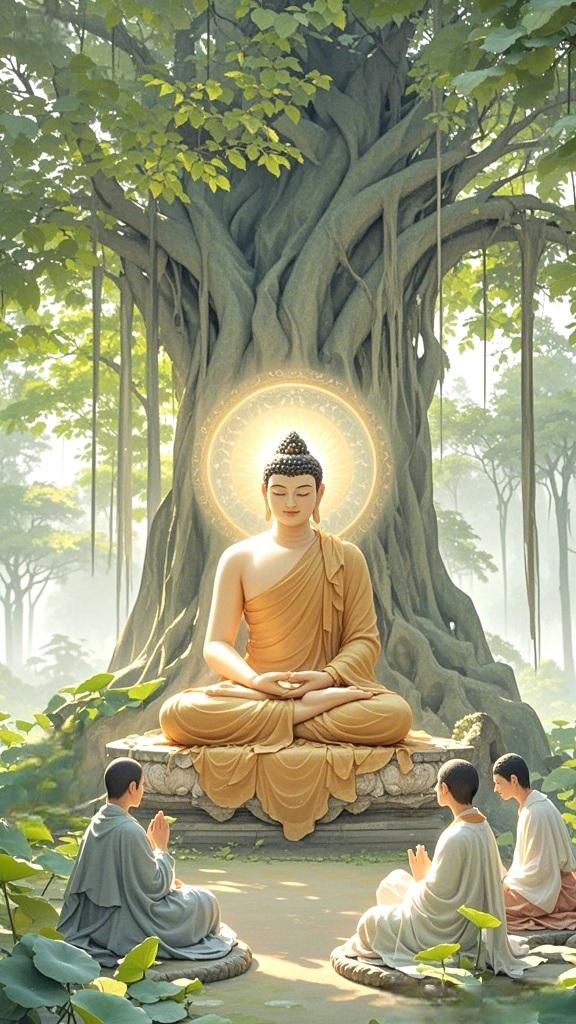 Buddha meditating beneath Bodhi tree