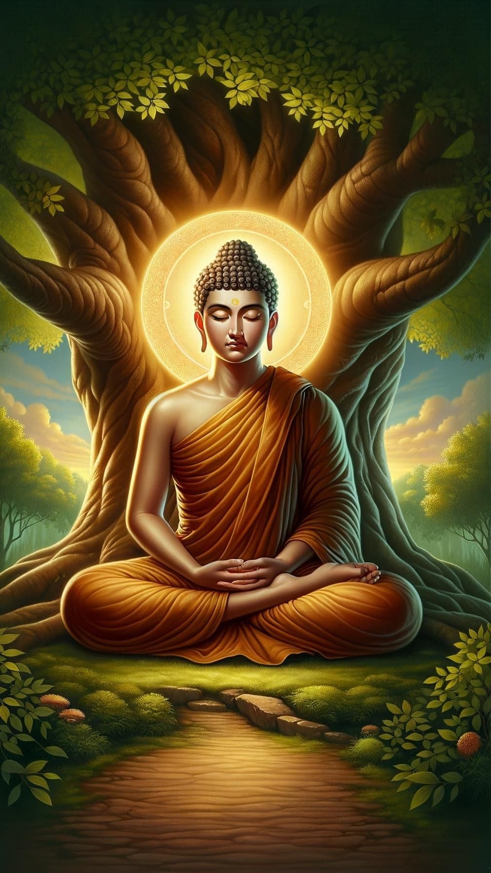 Buddha meditating beneath Bodhi tree