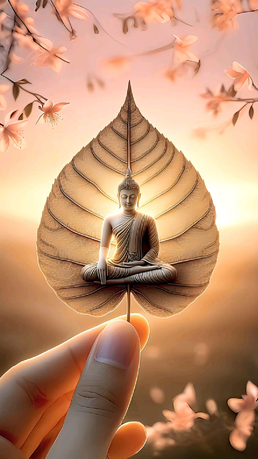 Buddha meditating on Bodhi leaf