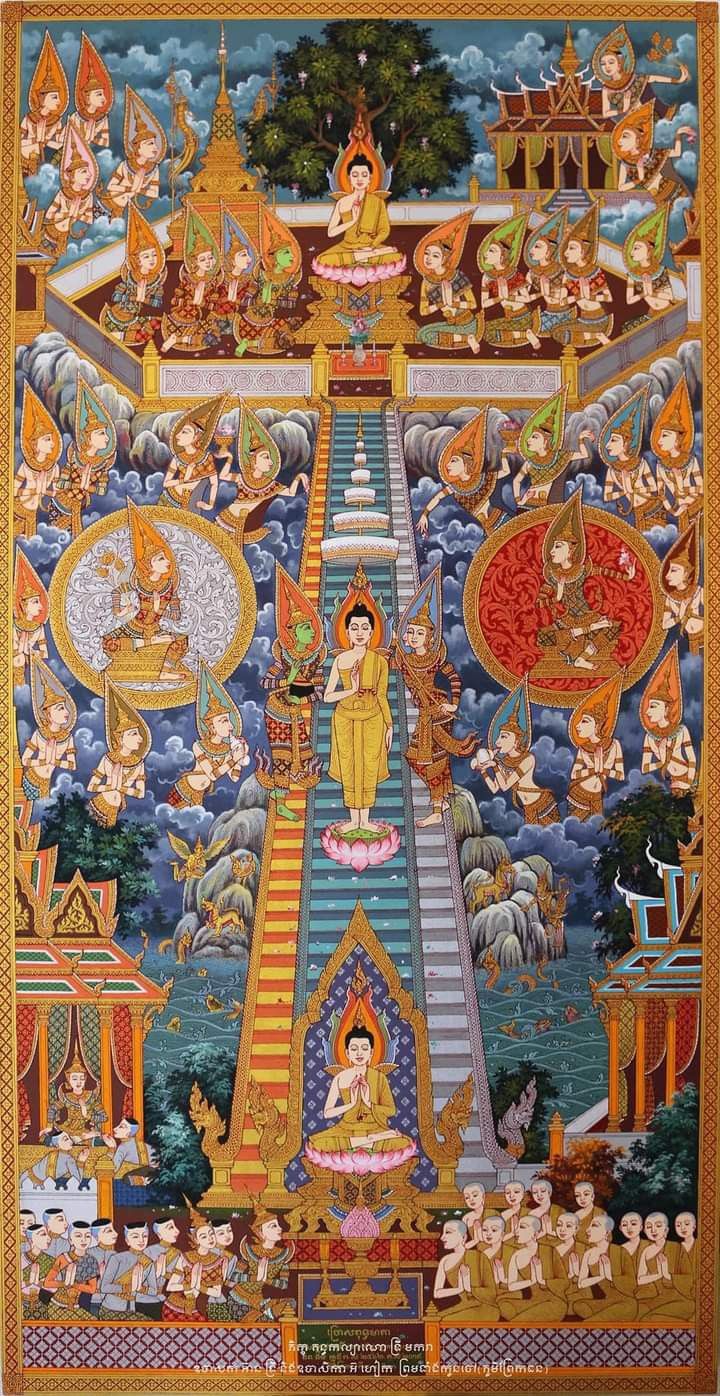 Buddha ascending to celestial realms