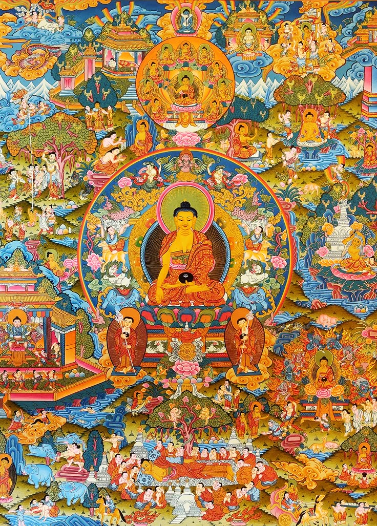 Buddha surrounded by enlightened beings painting