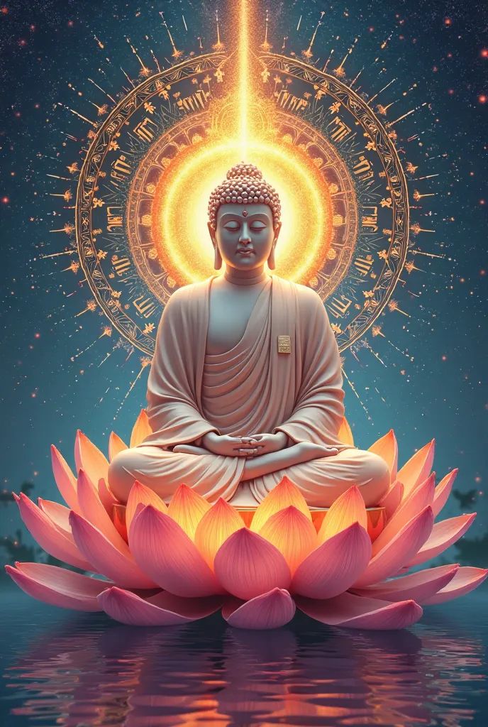 Buddha meditating on a lotus flower