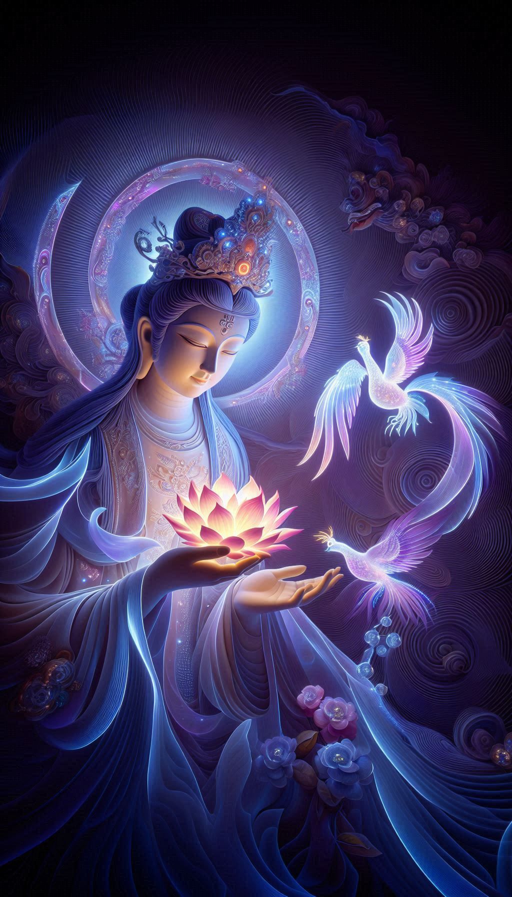 Buddha with lotus and phoenix