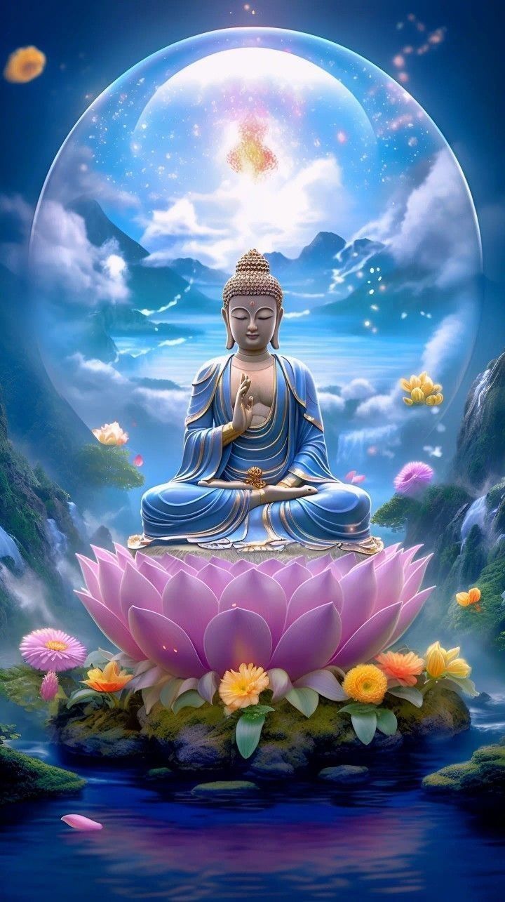 Buddha meditating on a lotus flower