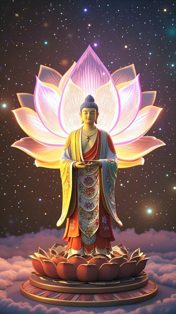 Buddha meditating within a lotus flower.