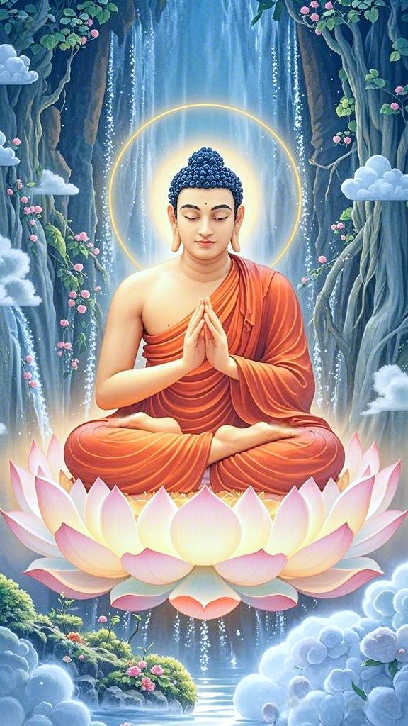 Buddha meditating on a lotus flower